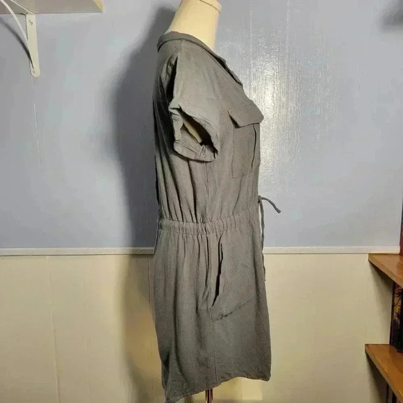 Thread + Supply Large Dark Gray Collared Short Sleeve Button Midi Casual Dress - Picture 6 of 11